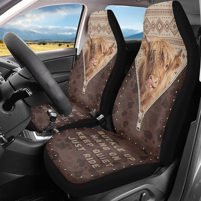Highland Cow Seat Covers for Cars Front Seat, Breathable Car Seat Protectors for Women Men Automotive Interior Accessories Universal Fit SUV Truck Van Sedans