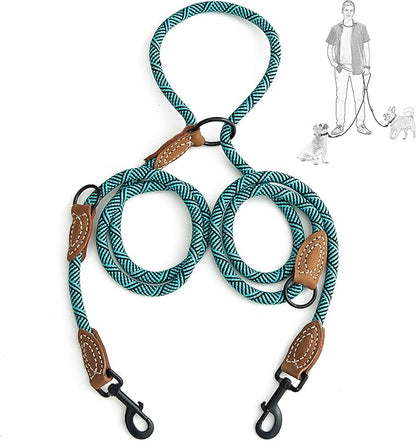Mile High Life Dual Dog Leash - Double, 360 Swivel, Hands Free, Leather Tailored Connection, 8FT Green