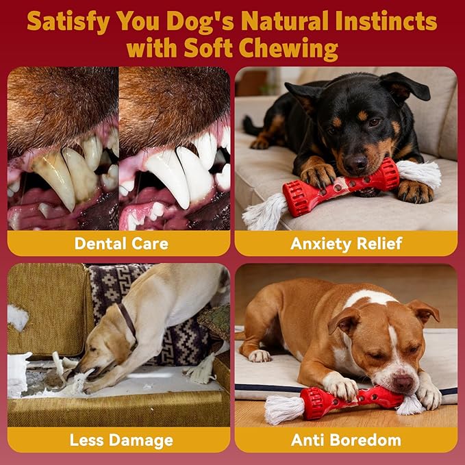 Indestructible Dog Chew Toy, Durable Heavy-Duty Rubber for Aggressive Chewers & Puppy Teething, Interactive Fetch Toy for Large/Medium Dogs to Beat Boredom, Cream Scented, Red/White