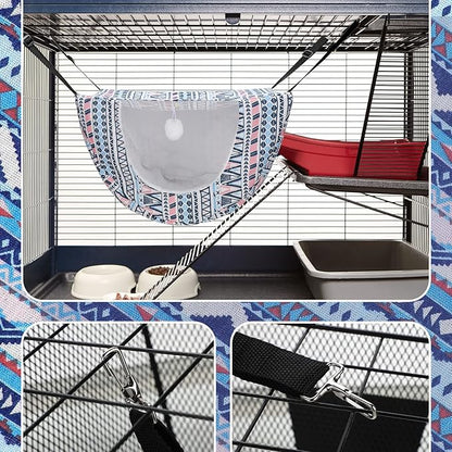 Unittype 2 Pieces Cat Cage Hammock Hanging Pet Bed Double Layer Soft Plush Hanging Pet Comfortable Hammock Bed for Indoor Kitten Ferret Hamster Rabbit or Small Animals, 2 Styles(Boho)