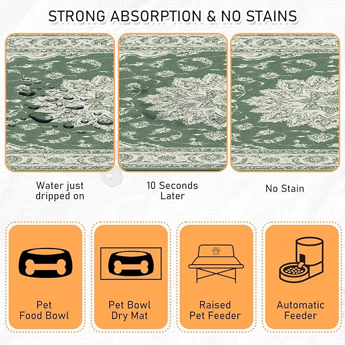Dog Cat Food Mat - Absorbent Anti Slip Dog Bowl Mats for Food and Water, Quick Dry Cat Feeding Matts for Floors, Diatomite Pet Dish Placemat Accessories Supplies, Bohemia Style, 12 * 20in