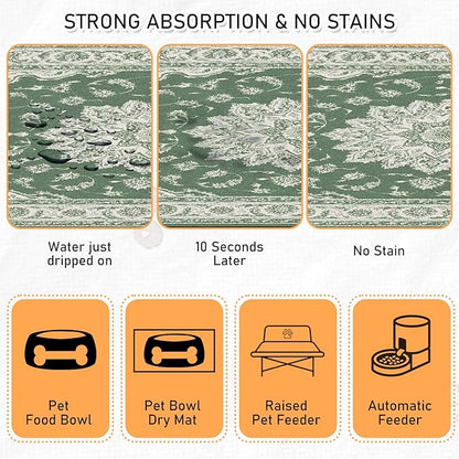Dog Cat Food Mat - Absorbent Anti Slip Dog Bowl Mats for Food and Water, Quick Dry Cat Feeding Matts for Floors, Diatomite Pet Dish Placemat Accessories Supplies, Bohemia Style, 12 * 20in