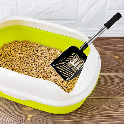 Hortsun 32 Inch Cat Litter Scooper Metal Long Handle with Cat Litter Scoop Holder Deep Kitty Sifter Shovel Detachable Stainless Steel Poop Sifter Scooper Caddy Kitty with Box(Black)
