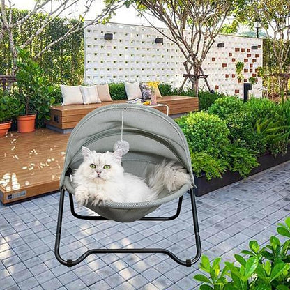Cat Hammock Bed Elevated cat Bed, Comfortable and Breathable Pet Bed with Awning and Plush Toy, No-Tools Assemble, Cover Removable and Washable, Suitable for Indoor and Outdoor Use