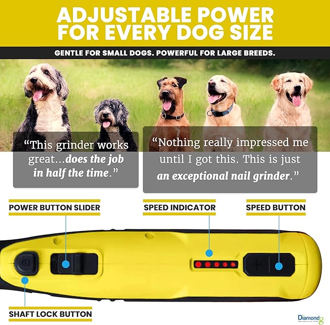 Diamondg Cordless Dog Nail Grinder with Quiet Sound & LED Tip for Large & Small Dogs, 4hrs. Runtime - Electric Dog Nail Trimmer, Heavy Duty Rotary Tool Alternative to Toenail Clippers & Filers