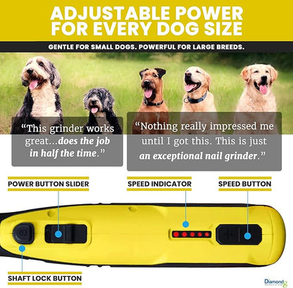 Diamondg Cordless Dog Nail Grinder with Quiet Sound & LED Tip for Large & Small Dogs, 4hrs. Runtime - Electric Dog Nail Trimmer, Heavy Duty Rotary Tool Alternative to Toenail Clippers & Filers