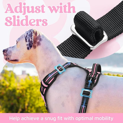 rabbitgoo Dog Harness Small Sized, No Pull Dog Vest with 3 Buckles, Adjustable Soft Padded Pet Harness with Easy Control Handle and Reflective Strips, Light Pink, S