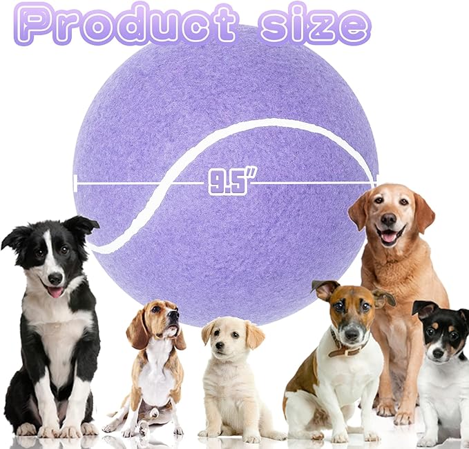 Big Tennis Ball for Dogs, Giant Dog Tennis Ball Toy Large Outdoor Sports Gift for Small Medium Large Dog (Light Purple, 9.5 inch)