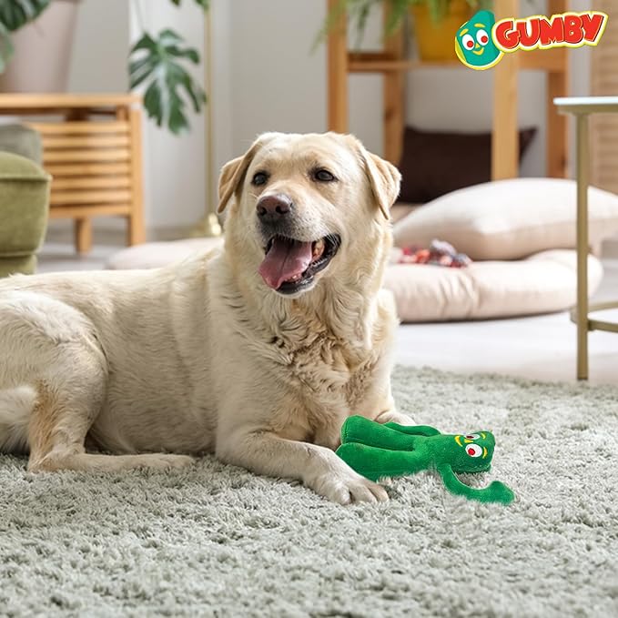 Multipet Small Gumby Stuffed Dog Toy with Squeaker | Gumby Dog Toy Plush Small | Green | 6" | Officially Licensed (6" - Plush Gumby)