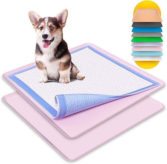 TidyFriend 2 Pack Dog Pee Pad Holder Tray - Fits Up to 24” x 24” Pee Pad Holder for Dogs - Stable Grip, Raised Edges, Quick-Wipe Silicone Surface Dog Pad Holder for Indoor Flooring Protection (Rose)