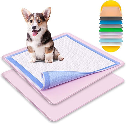 TidyFriend 2 Pack Dog Pee Pad Holder Tray - Fits Up to 24” x 24” Pee Pad Holder for Dogs - Stable Grip, Raised Edges, Quick-Wipe Silicone Surface Dog Pad Holder for Indoor Flooring Protection (Rose)