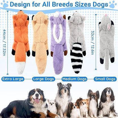 5-Pack Fluff-Free Squeaky Dog Toys - Crinkle No-Stuffing Body & Lightly Filled Head with Treat Hiden Pocket, Dog Toys Bundle for Aggressive Chewers Small Medium Large Dogs to Keep Them Busy