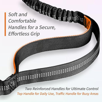 4-6 FT Hands-Free Dog Leash for Running & Walking - Adjustable Waist Belt (28-47"), Shock-Absorbing Bungee, 2 Reinforced Handles, Reflective & Anti-Pull for Small/Medium Dogs, Orange