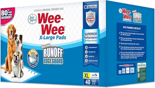 Four Paws Wee-Wee Superior Performance Unscented Extra-Large Pee Pads for Dogs & Puppies, Quilted Leak-Proof Dog Housebreaking Potty Training Floor Protection, 28" x 34", 14 Count