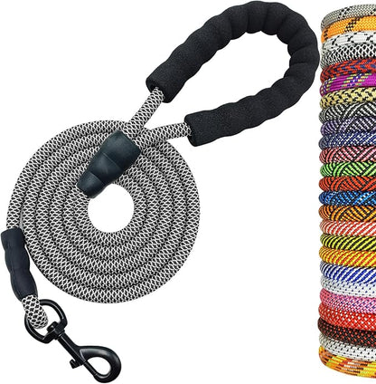 MayPaw 6ft Heavy Duty Rope Dog Leash, Soft Padded Handle Nylon Pet Leash, Thick Walking Lead Leashes for Large Medium Dogs (Black White, 1/2" * 6')