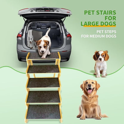 Dog Stairs for Small Dogs,3-Step Bamboo Wooden Dog/Pet/Cat Steps Ramp for Couch Sofa,Bed and Car, Can Support Weighing Up to 160 LB,