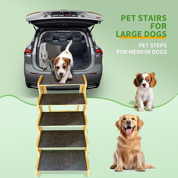 Dog Steps for Bed,Dog Stairs for Large & Oldder Dogs,Bamboo Pet Stairs for High Beds Cars Couch,Stable & Sturdy Can Supports Pet Up to 160 Lbs,4-Steps 20" High