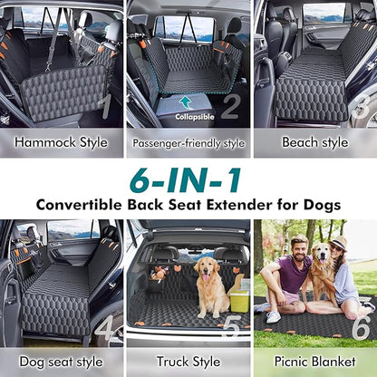 Chumajor XL Back Seat Extender for Dogs-Supports 400lb,Waterproof Dog Car Seat Cover Hard Bottom-Detachable,600D Oxford Cloth Proof Nonslip Soft,Dog Hammock for Car,SUVs