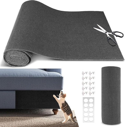 Cat Scratch Furniture Protector, 39.4"x15.8" Self Adhesive Cat Scratch Mat Pad,Cut to Fit DIY Replacement Carpet for Tree,Wall,Bed,Door, Couch Protector (Dark Grey)
