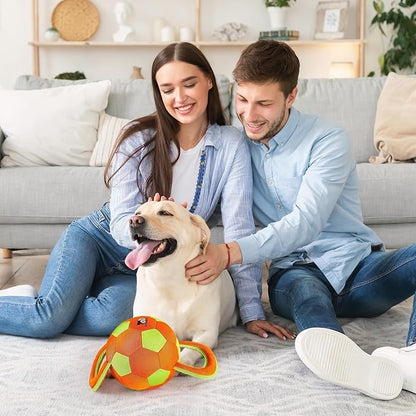 ALL FOR PAWS Dog Ball with Handles, Dog Toy with Squeaker, Interactive Tug of War Ball Toy for Medium and Large Dogs,15.7 x 7.9 x 7.9 Inch