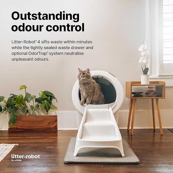 Litter-Litter-Robot 4 Ramp by Whisker, White - Cat Ramp for Litter Box, Custom Fit for Litter-Robot 4, Non-Slip Rubber Feet, Suitable for Small & Elderly Cats, Made in the USA