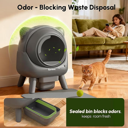 Automatic Litter Box, Self Cleaning Litter Box, Cat Robot for Multiple Cats, with Smart APP Control and Health Monitoring, Safety Sensors, with Trash Bags, Grey
