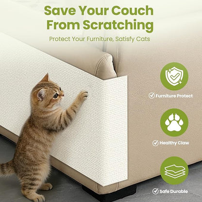 Cat Scratch Couch Furniture Protector, 78.7" x 15.8" Cat Scratcher Pad Deterrent from Cats Claws Scratching, DIY Sisal Carpet Cat Proof Couch Cover Replacement for Indoor Sofa, Wall, Door, Beige