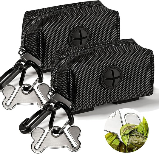Dog Waste Bag Dispenser Pet Poop Bags Holder for Doggie Waste Bags Dispensers Soft Fabric Zipper Small Doggy Puppy Pouch for Leash Accessory Attachment with Carrier,2PCS Black