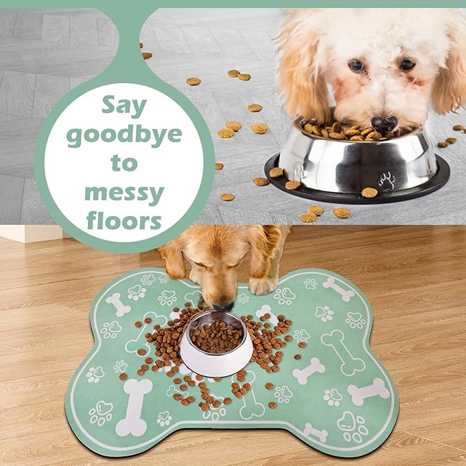Dog Cat Mat for Food and Water,Rapid Absorbent Pet Feeding Mat, Bone Shaped Dog Placemat Bowl Mat with Rubber Backing,No Stains Pet Food Mats Indoor, Pet Accessories Supplies,Brown 12"×18"