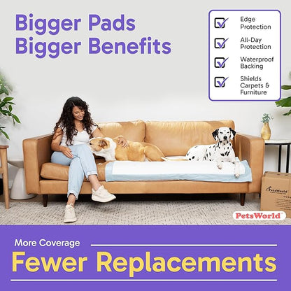 PetsWorld Enormous Dog Pee Pads 37"x54" 100 Count – XXXL Pet Pee Pads for Giant Dogs & Pets, Heavy Duty Leak-Proof Dog Training Pads, Super Absorbent Quick-Dry Potty Pads with Adhesive Tabs