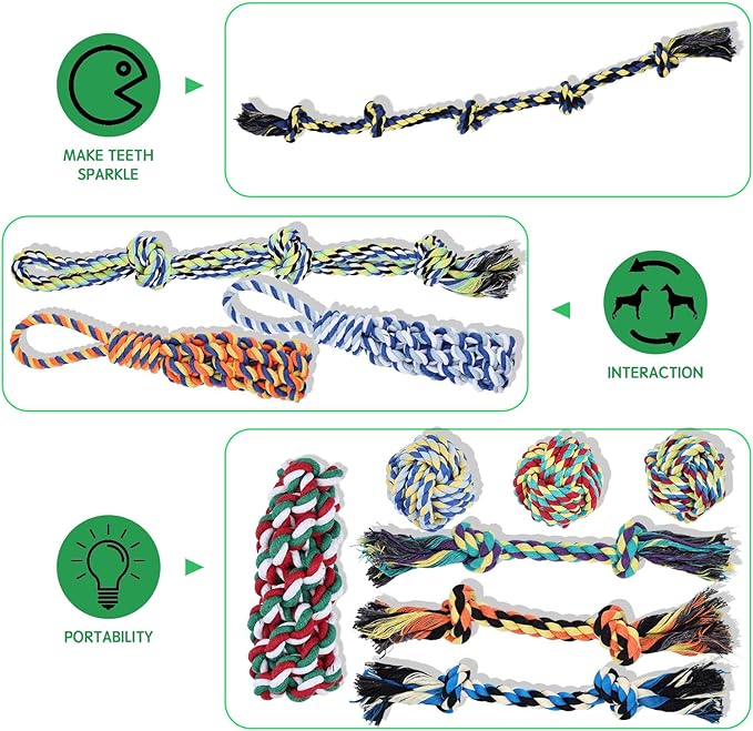 15 Pack Dogs Rope Toys for Large/Medium/Small Aggressive Chewers, Tough Cotton Dental Rope Toys Kit, Heavy Duty Dog Tug of War Toy for Chewing, Playing, Teething, Teeth Cleaning, Tossing and Catching