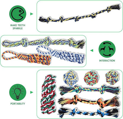 15 Pack Dogs Rope Toys for Large/Medium/Small Aggressive Chewers, Tough Cotton Dental Rope Toys Kit, Heavy Duty Dog Tug of War Toy for Chewing, Playing, Teething, Teeth Cleaning, Tossing and Catching