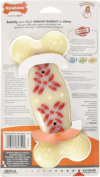 Nylabone Power Chew Action Ridges Chew Toyfor Dogs, Dog Toys for Aggressive Chewers, Bacon Flavor, X-Large - 50+ lbs. (1 Count)