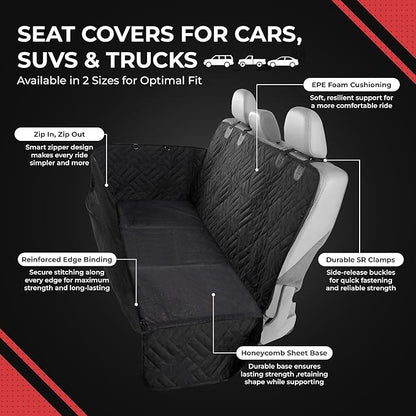 Hard Bottom Dog Car Seat Cover for Back Seat - PetSuite by Seat Cover Solutions- 300-lb Strength Pet Cover for Dogs with 40% Extra Space, Waterproof Nonslip Dog Hammock for Car Hard Bottom (SUV/Cars)