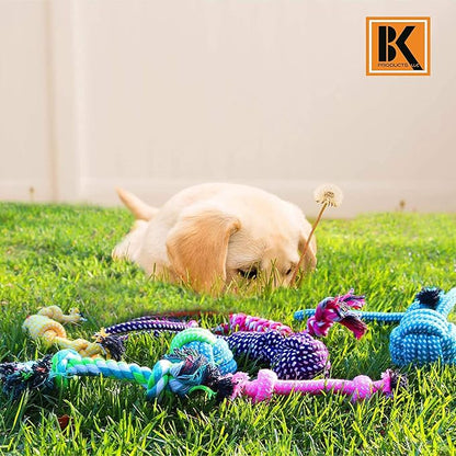 BK PRODUCTS LLC 7 Dog Chew Toys Made of All-Natural Cotton for Small Breeds and Puppies – Dog Rope Toy Set Stimulates Gums, Helps Fight Plaque and Relieves Boredom and Separation Anxiety