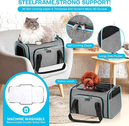 Premium Pet Carrier – Dog & Cat Travel Bag, Airline Approved, Soft-Sided Design for Small to Large Pets, TSA Compliant, Expandable & Collapsible (Gray)