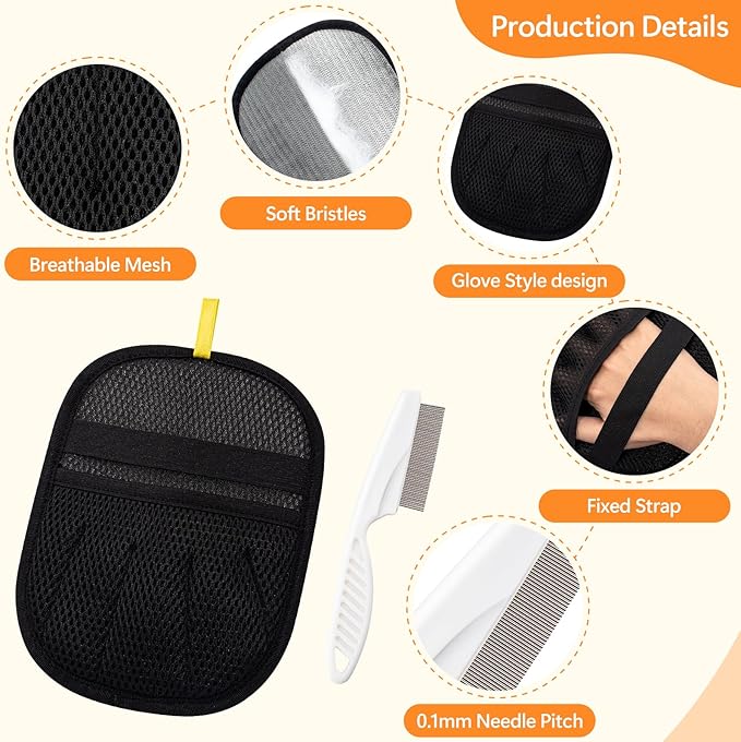 Pet Hair Removal Glove for Cats & Dogs, Upgraded Electrostatic Five-Finger Pet Fur Remover Gloves with a Fine-Tooth Comb Brush, Reusable Hair Removal Tool for Fabric Surface, Car Seat (9.45" x 6.69")