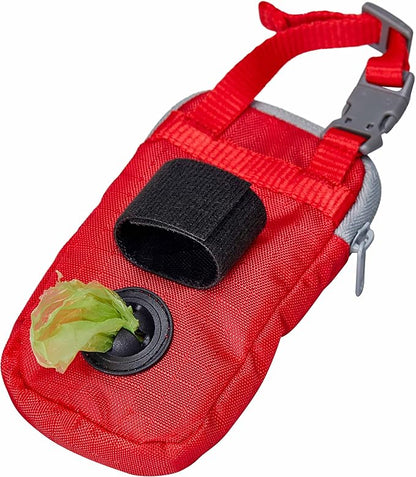 Blueberry Style Red Dog Waste Bag Dispenser, Dog Poop Bag Holder Leash Attachment, Includes 1 Roll of Free Poop Bags