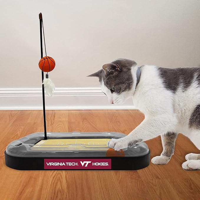 Cat Scratch Toy NCAA VIRGINIA TECH Hokies REVERSIBLE Basketball Court Felt/Cardboard Cat Scratcher Toy. Interactive Cat Ball Bell in Tracks. 6-in-1 CAT TOY Cat Wand Poll CATNIP-FILLED Plush Basketball