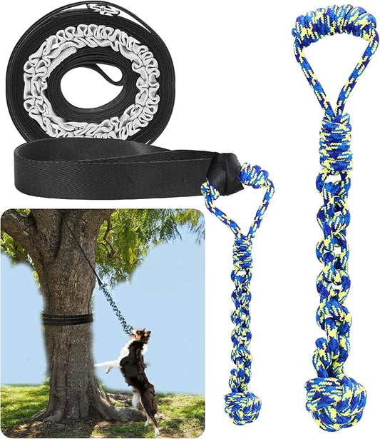 Dog Bungee Tug Toy, 14.5 Ft Adjustable Length Tether Tug Outdoor Toy, Interactive Dog Toys to Keep Them Busy, Includes Bondage Rope and Chew Rope