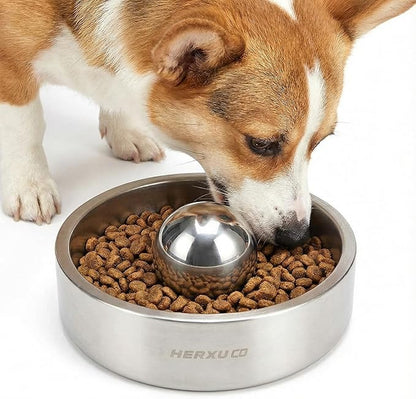 SUS304 Stainless Steel Dog Food Slow Feeder Ball - 2.5in - Slows Fast Eating, Prevents Choking, Bloating & Obesity - Fun Feeding for All Dogs - Durable, Smooth & High Adaptability (Small 2.5Inch)