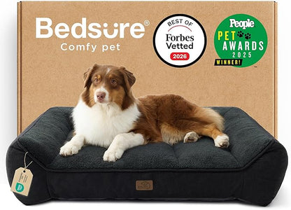 Bedsure SupportMax™ Orthopedic Dog Beds Large Sized Dog - As Seen on TV Extra Thick Supportive Large Dogs Bed with Waterproof Washable Cover, L Plus Comfort Pet Sofa with Soft Sherpa, Black, 38"
