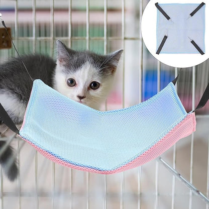 BESTYASH Cat Hammock for Cage Hanging Small Pet Mesh Bed Reversible Breathable Double-Sided Hammock with Hooks for Cats and Small Animals, Size M, Pink Blue