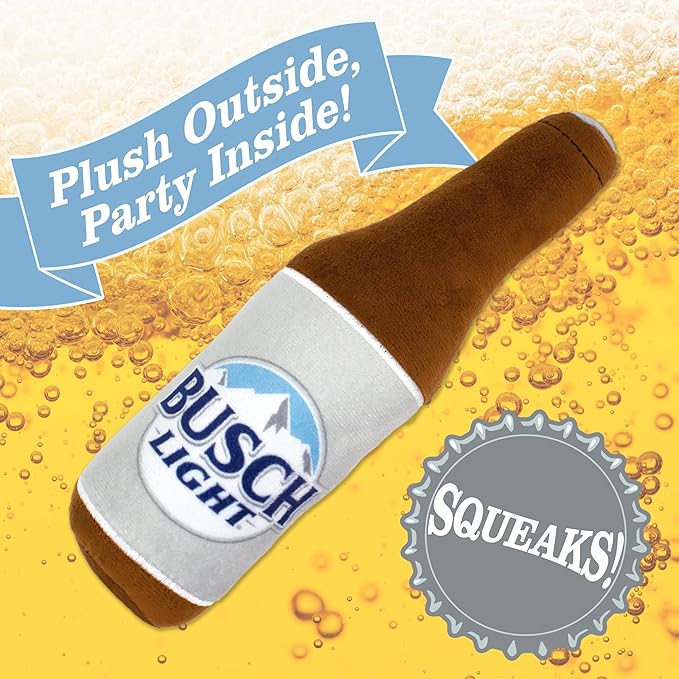 design LAB, Inc. Busch Light Beer Dog Toy | Official Merchandise Beer Bottle Squeaky Plush Toy for Dogs | 10 inch Small Novelty Dog Toys for Fun and Fetch