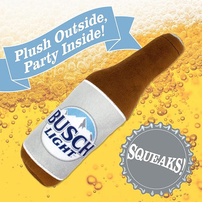 design LAB, Inc. Busch Light Beer Dog Toy | Official Merchandise Beer Bottle Squeaky Plush Toy for Dogs | 10 inch Small Novelty Dog Toys for Fun and Fetch