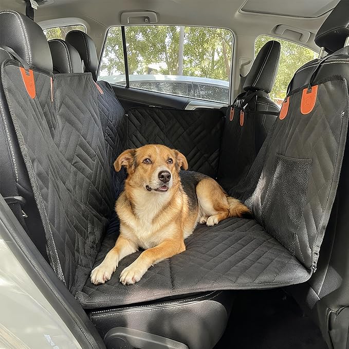 XINYI Dog Hammock for Car with Mesh, Upgraded 600D Heavy Duty Waterproof & Scratch-Resistant Travel Pet Mat, Easy to Clean,with 4water Bowls and 2 Toys(Gray, 62.8" X 52.8")