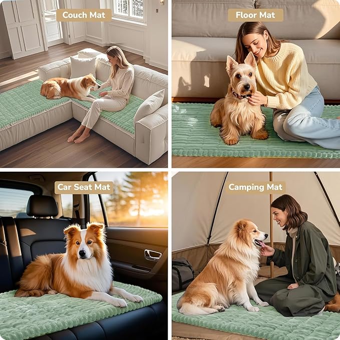 Dog Bed Mat for Car Backseat Extender, Non-Slip Pet Bed Mat for Car Back Seat Protector Cover, Furry Dog Couch Cover, Washable Travel Dogs Bed for Cars, SUVs, Sedans. (51" x 24") (Green, M)