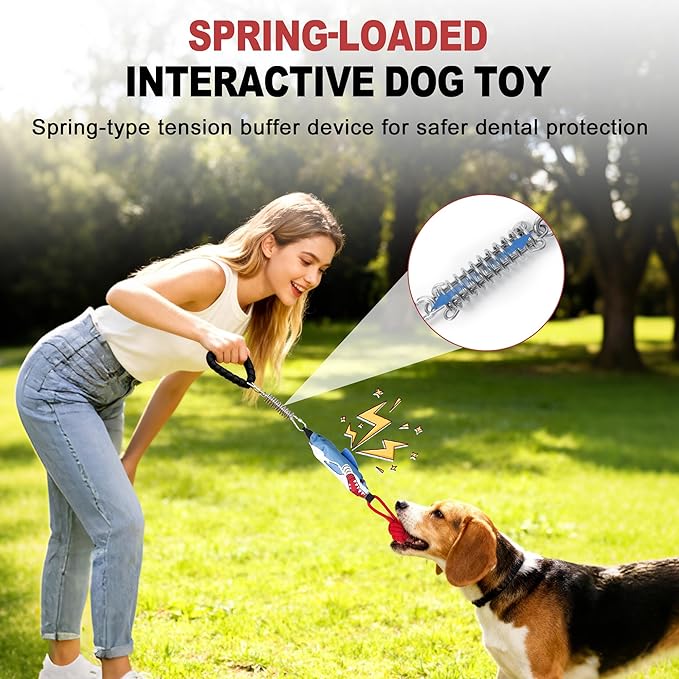 Dog tug of war Toy with Handle,Interactive Dog Pull Toy to Keep Them Busy with Squeak, Multifunctional Combination tug Toy with chew Ball