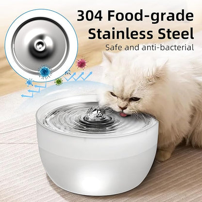 Casfuy W8 Stainless Steel Dog & Cat Water Fountain with LED Light, White, 102-fl oz