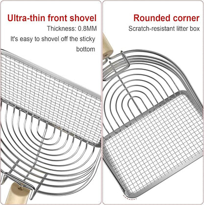 Ownpets Iron Metal Cat Litter Scoop, Heavy Duty Kitty Litter Scooper & Speed Sifter to Catch Small & Large Clumps, with Eucalyptus Wood Handle, Non-Stick Deep Shovel for Effective cleanup